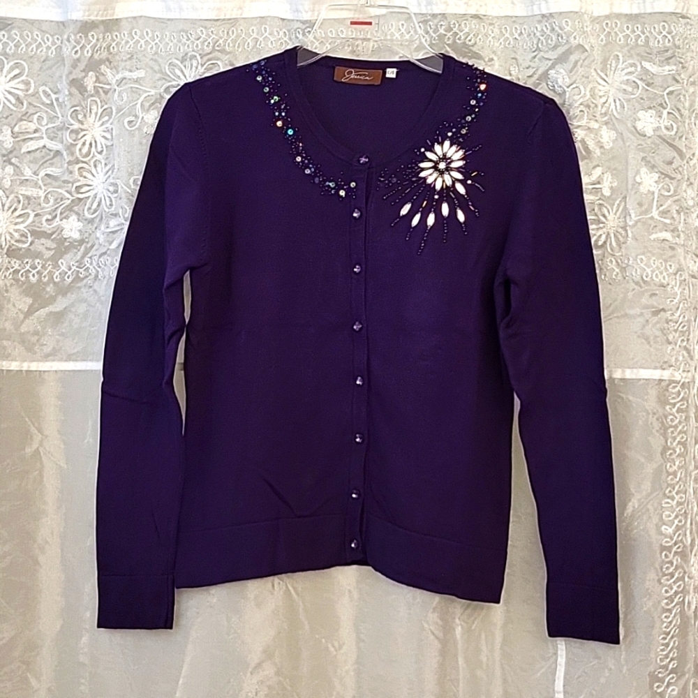 Deep Purple Sparkly Beaded Cardigan, M/L* - Picture 2 of 12